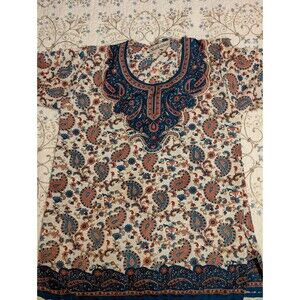 Sahiba Lightweight Pullover Blouse w/ Short Sleeves Paisley Light Sparkle Size L